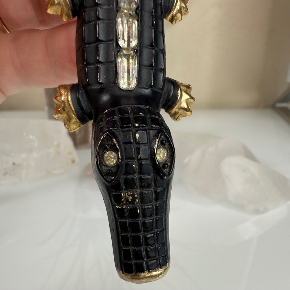 Vintage Gold Tone Metal & Black Alligator / Crocodile Clip - Picture 13 of 15